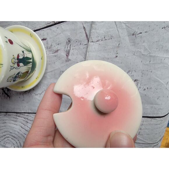 Vintage Danish Folk Art Sugar Dish Condiment Jar Removable Dish Wicker Handle - Picture 3 of 12